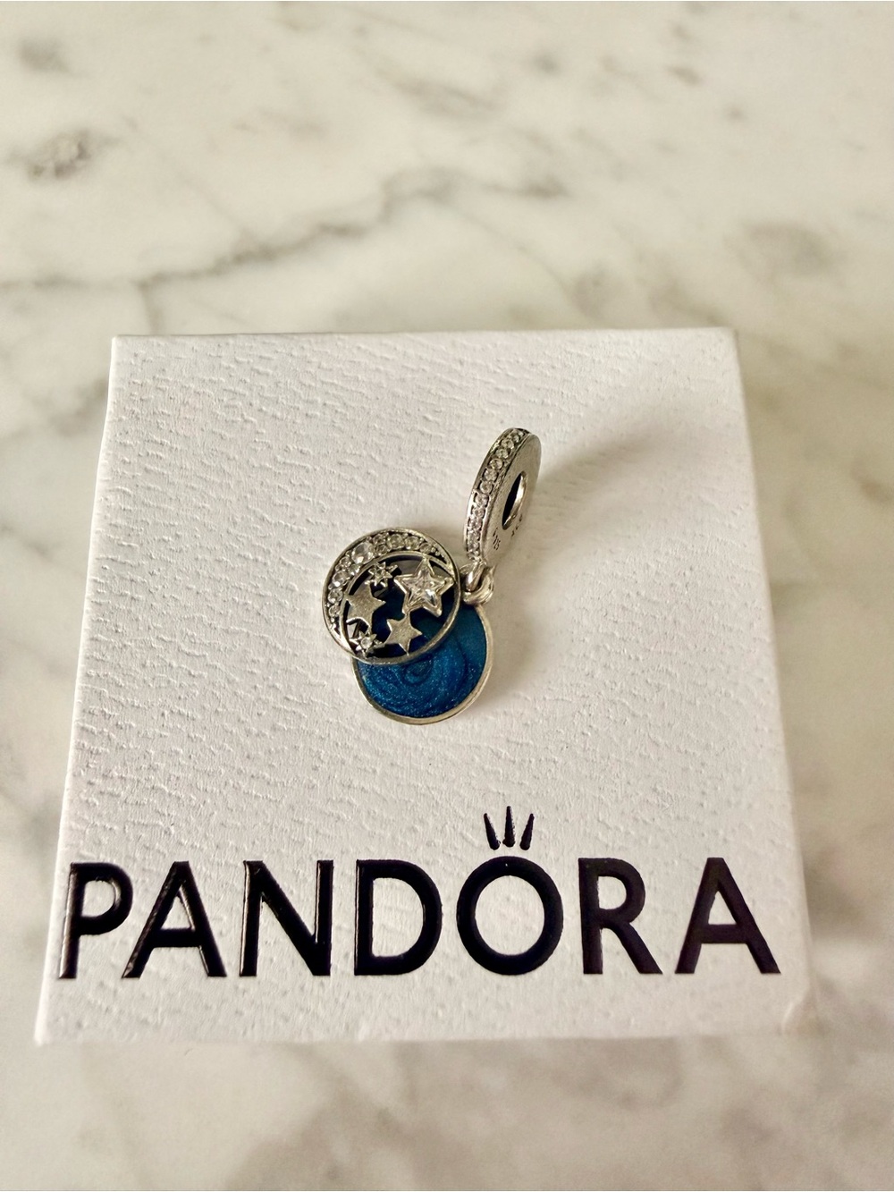 Pandora Silver to the Moon and Back Blue Enamel Dangle Charm